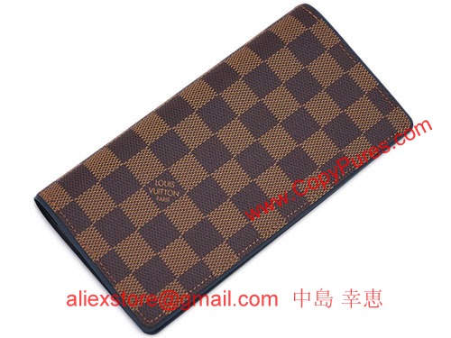 ルイヴィトン財布ヴィトンダミエN63168メンズ長財布ファスナー長札　ポルトフォイユ・ブラザ　ダミエ・エベヌ　ブルーキャンバス 